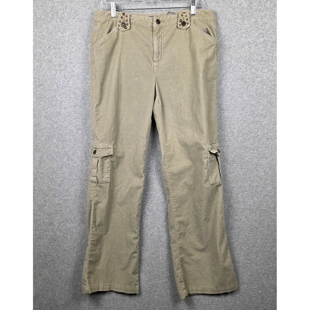 Y2K Apt 9 Pants Womens 10 Khaki Stretch Corduroy Cargo‎ Pockets Mid Rise Casual